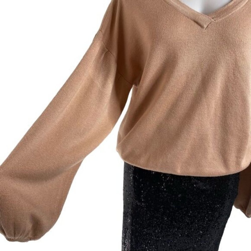 Poof! New York Oversized Mauv Crop Balloon Sleeve V=Neck Sweater Size L - Picture 6 of 12